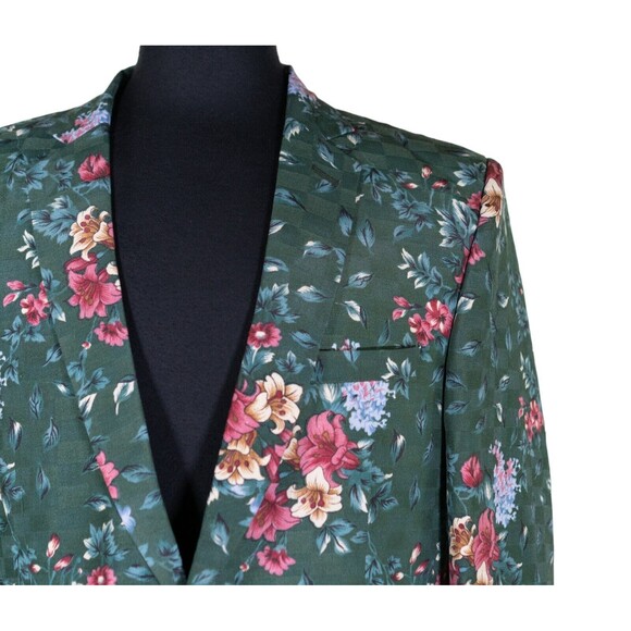 Mens Blazer Floral Green Pink Flowers Dress Formal Jacket Wedding Sport Coat 42R - Picture 4 of 8